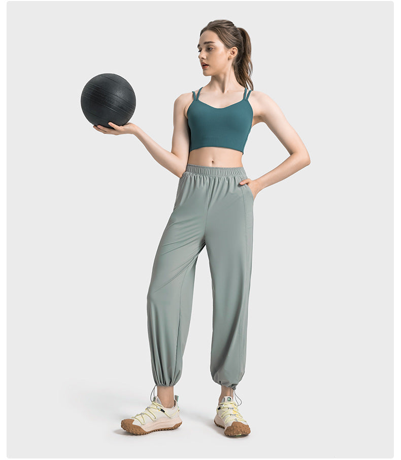 cool feeling original yarn UPF50+ sun protection pants women's outdoor casual all-match drawstring wide-leg straight-leg pants