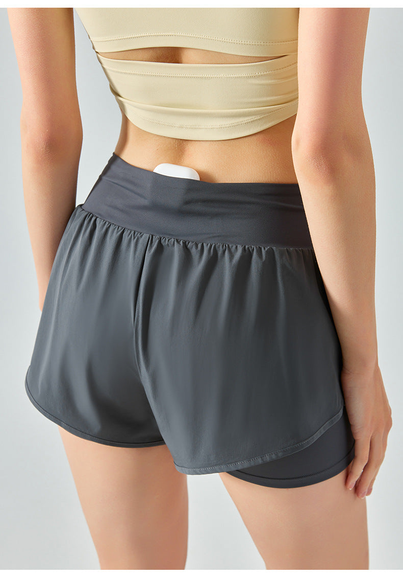 New crossover fake two-piece yoga shorts women's high waist belly control sports three-point pants loose breathable quick-drying cycling pants