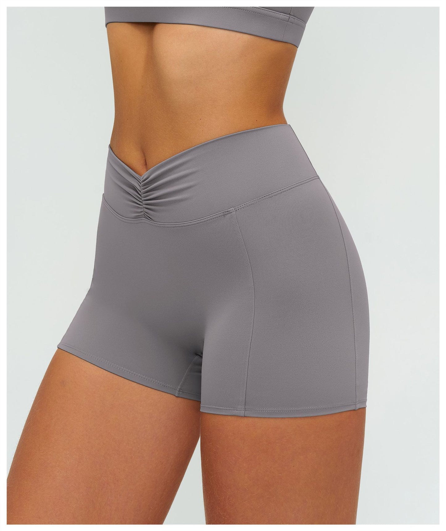 12/2025 Women's high-waisted, brushed yoga shorts with pleats and hip-lifting design, perfect for outdoor running and sports (style number 9313).