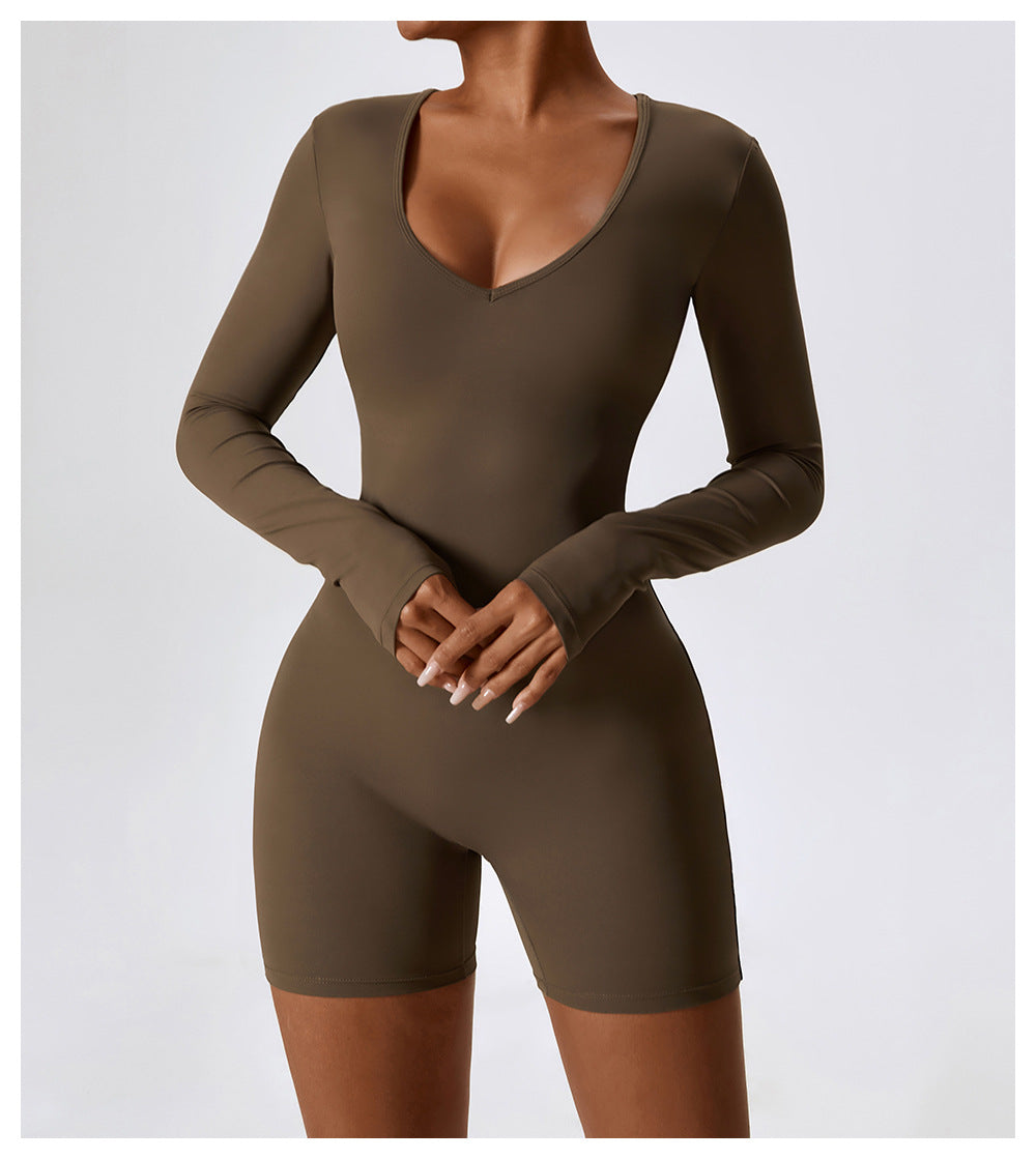 23.07 Long-sleeved one-piece yoga suit dance fitness one-piece sports one-piece sexy tight one-piece suit female 8150