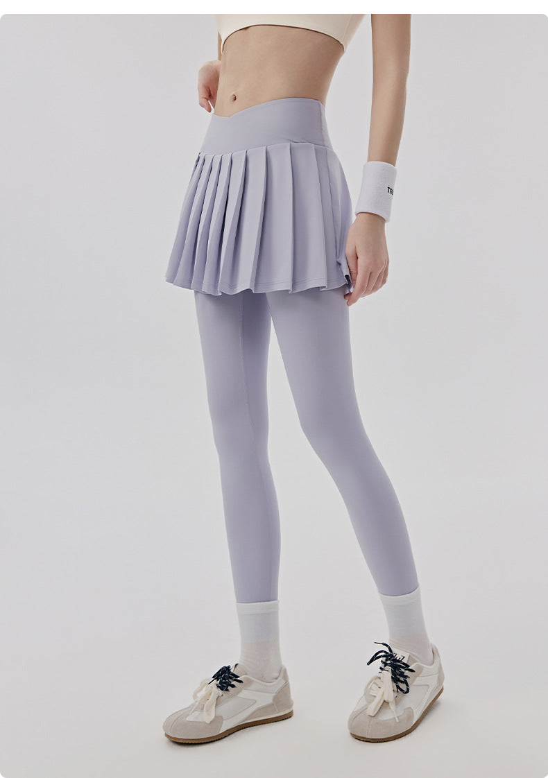 01/2026 Cooling and sun-protective yoga pants for women, two-piece design, anti-exposure yoga skirt pants with pockets, suitable for Pilates workouts.
