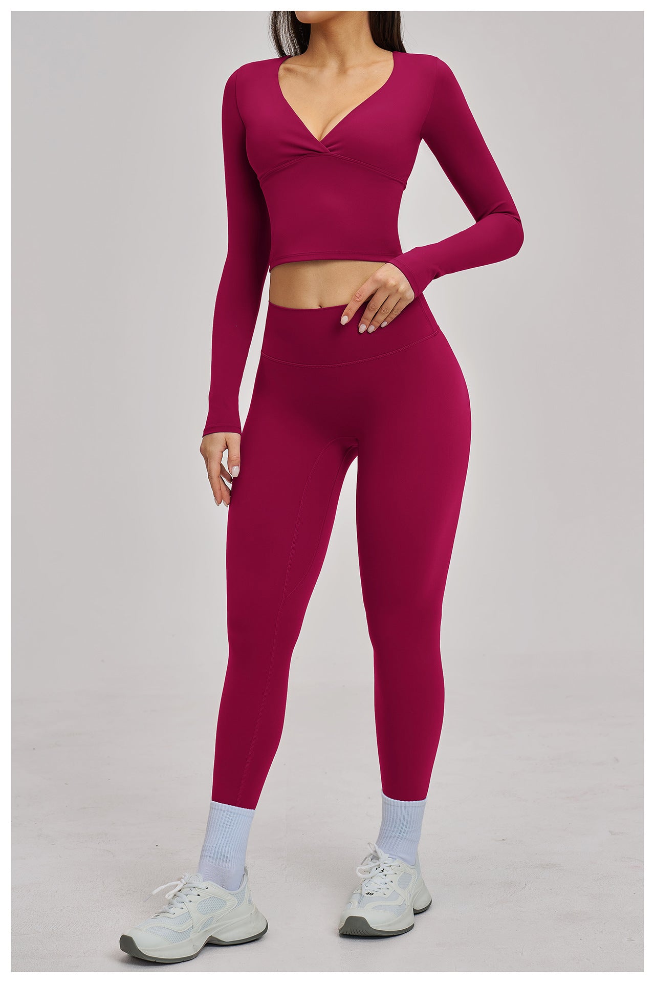 03/2026 European and American style brushed long-sleeved yoga set, sports running fitness set, versatile casual yoga wear 4520