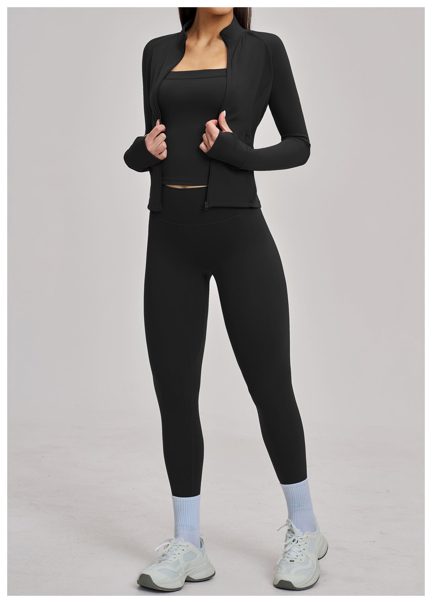 03/2026 Women's outdoor cycling and running sports three-piece set with brushed zipper, 4520
