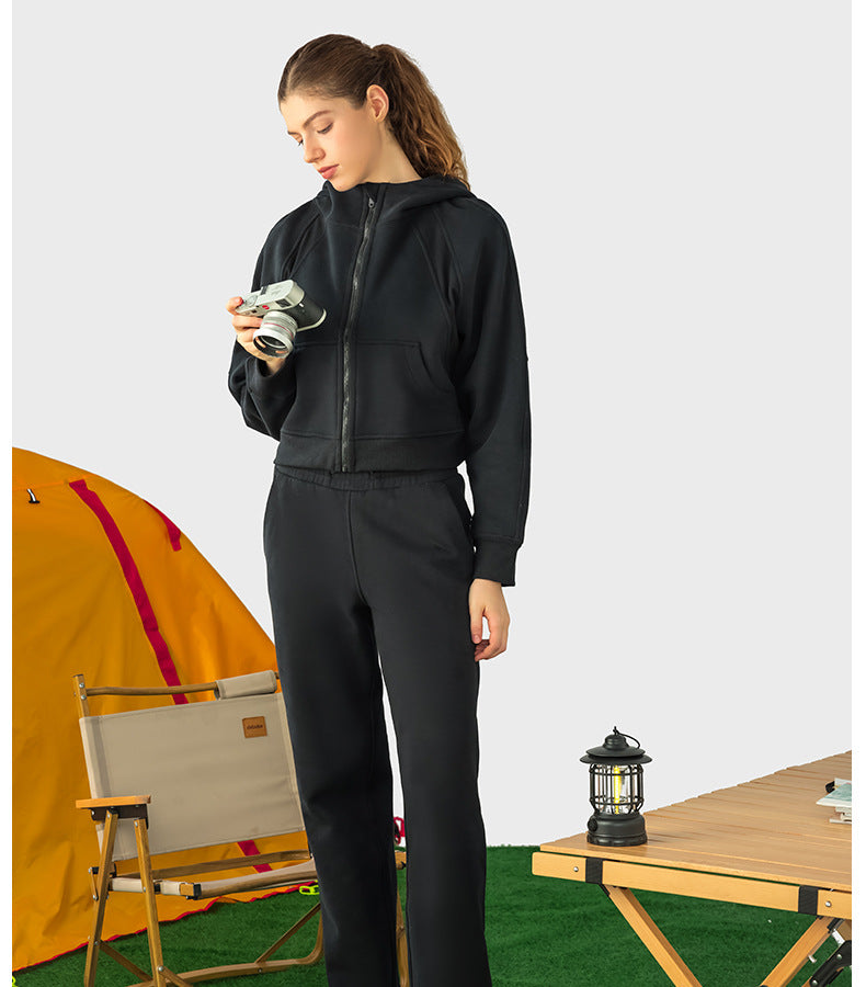 2023.09 SCA Autumn Winter warm with velvet zipper hooded sports coat loose yoga casual fashion all-in-one hoodie