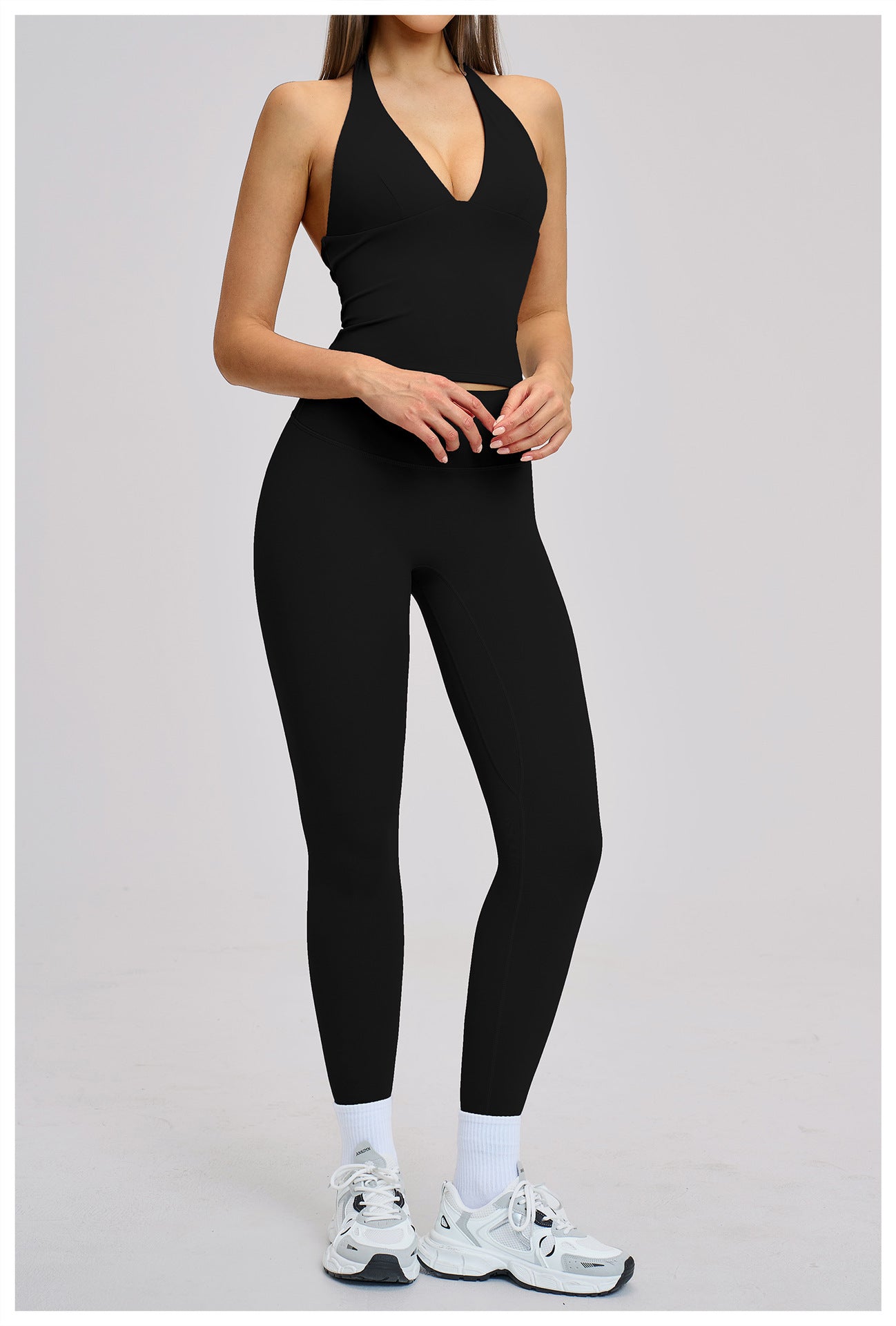 03/2026 Spring European and American style outdoor sports fitness set, brushed tight-fitting yoga wear, halter neck and beautiful back yoga set 4201