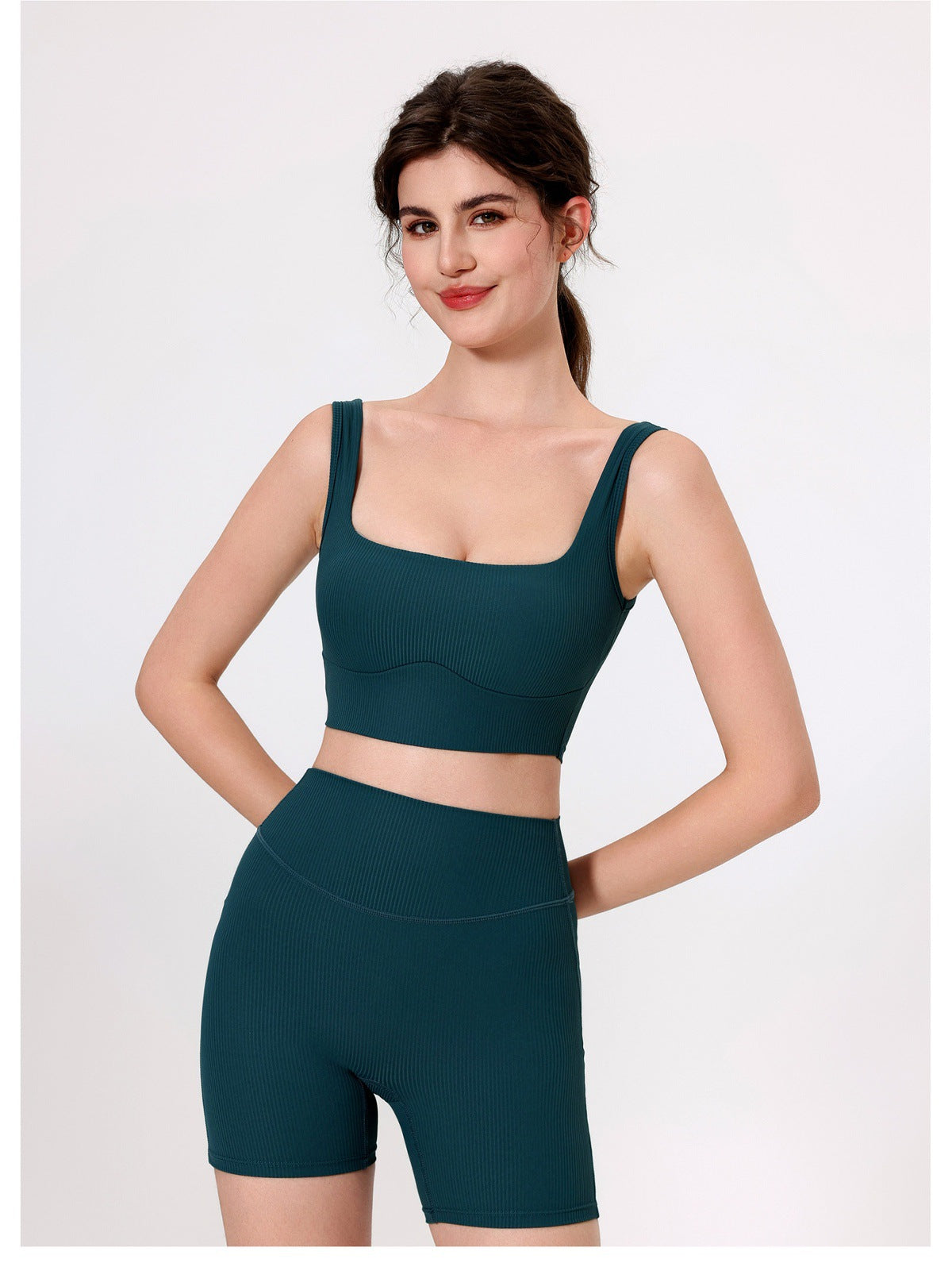 12/2025 fouregg Ribbed Yoga Shorts Peach Lift High-Waisted Gym Biker Shorts YDK5193