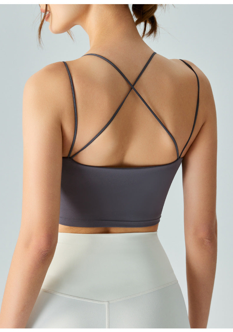 Double straps sports underwear female x-shaped cross beautiful back vest with chest pad fitness quick-drying top