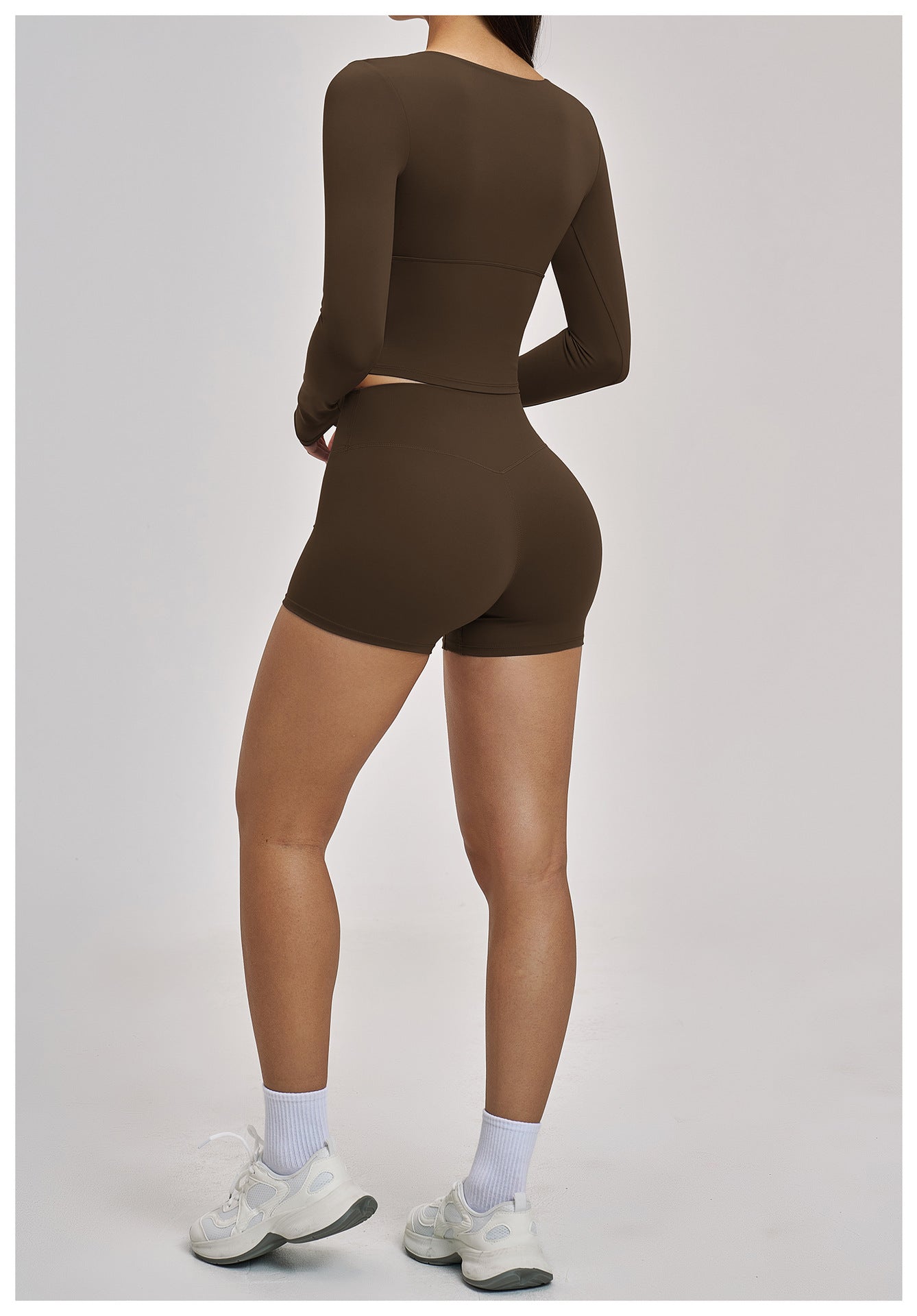 03/2026 European and American style long-sleeved yoga suit, sports running halter neck fitness suit, brushed backless yoga wear 4520