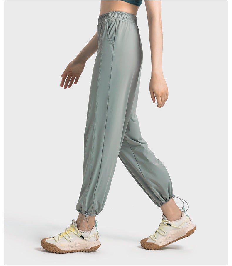 cool feeling original yarn UPF50+ sun protection pants women's outdoor casual all-match drawstring wide-leg straight-leg pants