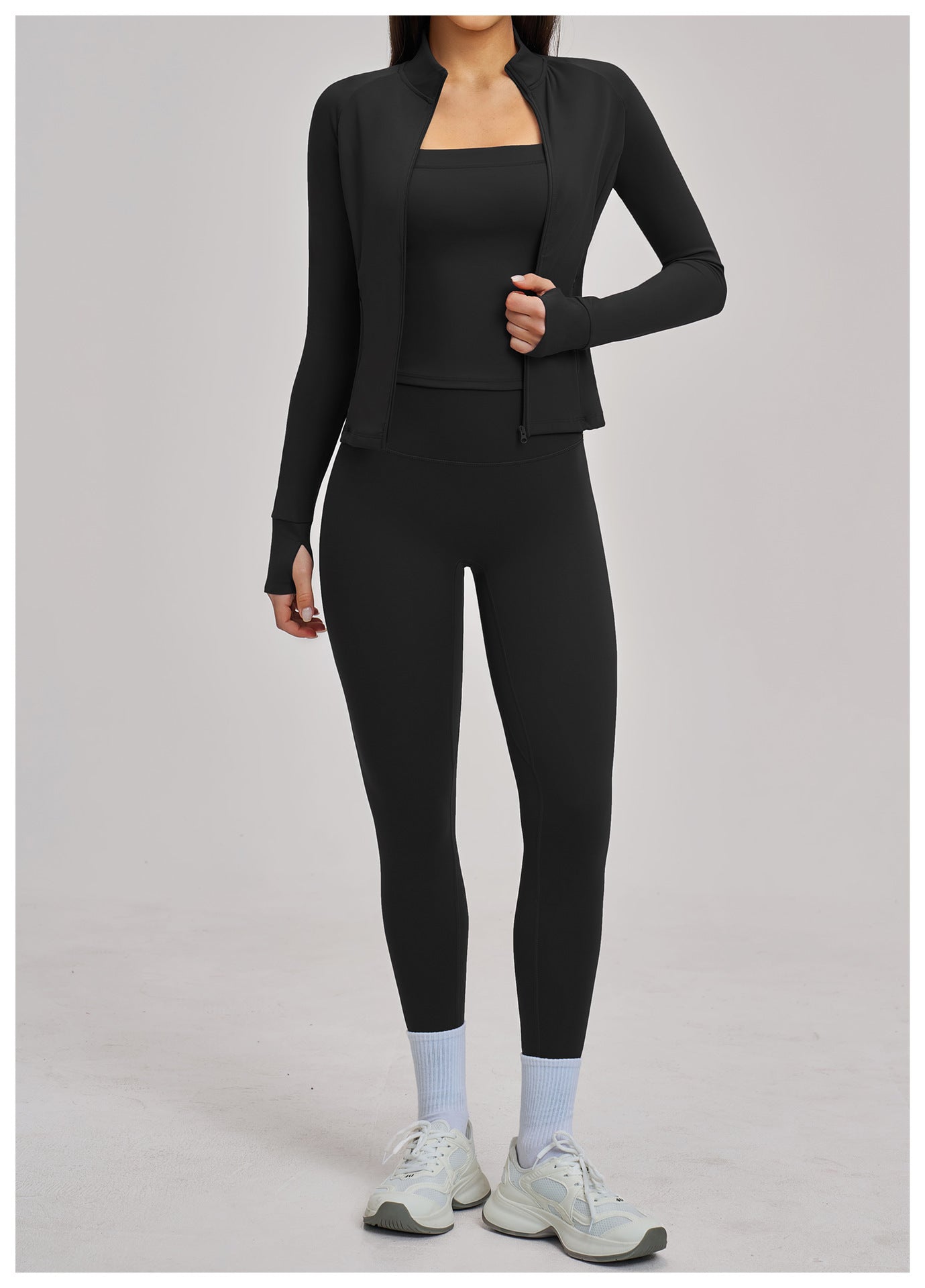 03/2026 Women's outdoor cycling and running sports three-piece set with brushed zipper, 4520