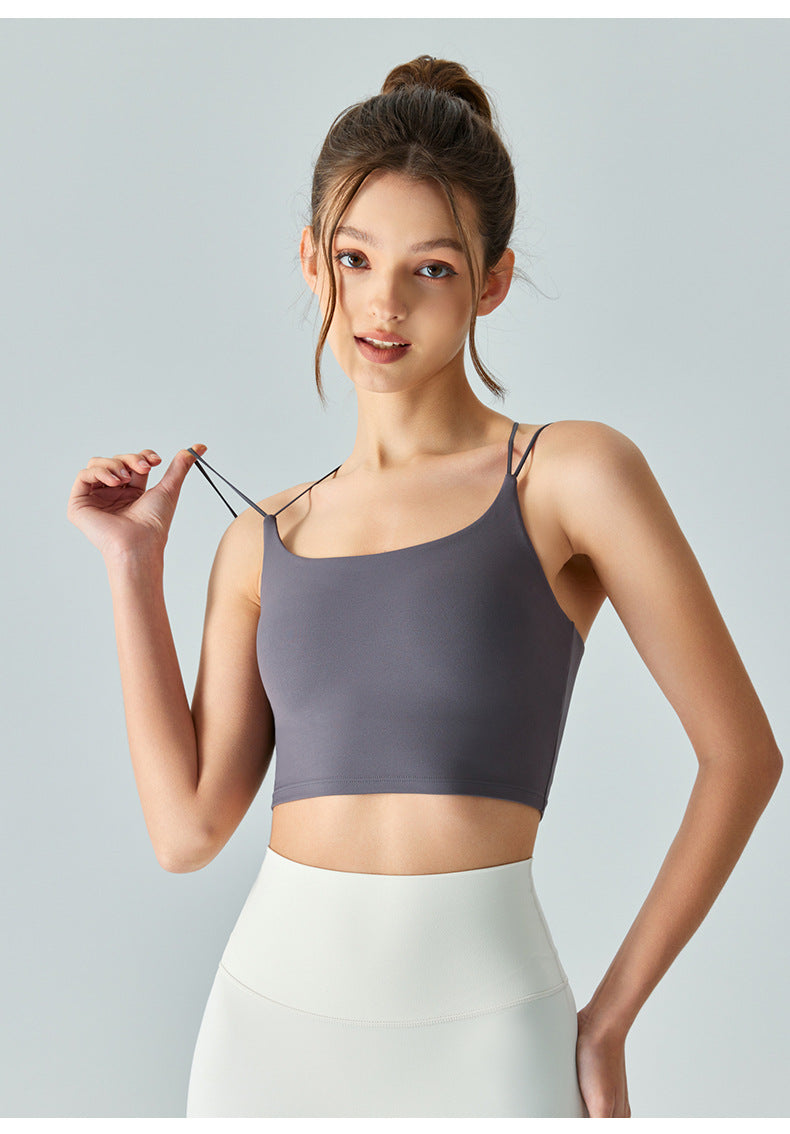 Double straps sports underwear female x-shaped cross beautiful back vest with chest pad fitness quick-drying top