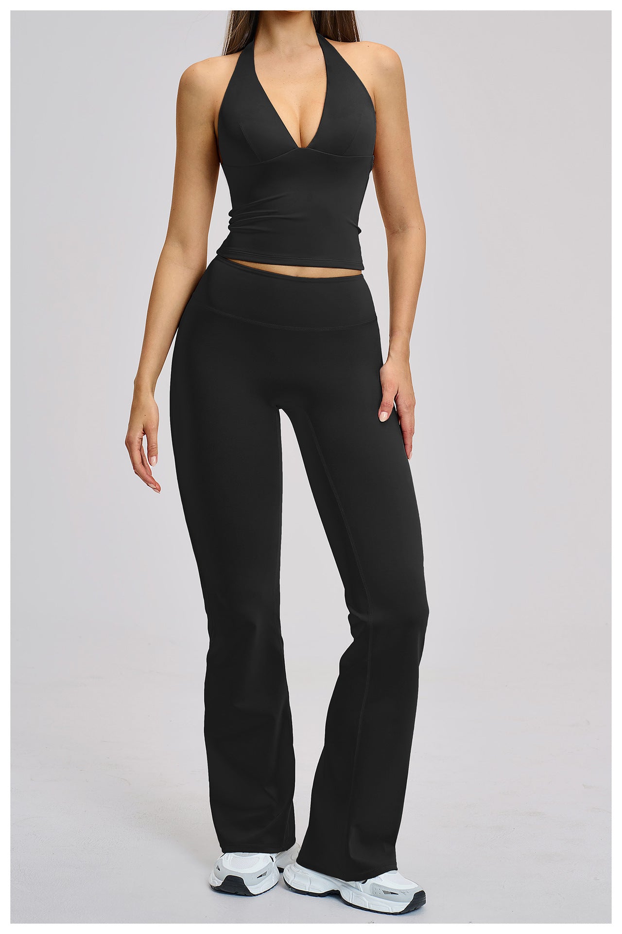 03/2026 Brushed Micro-flare Yoga Set, European and American Style Sports Running Fitness Set, Halter Neck Yoga Suit 4201