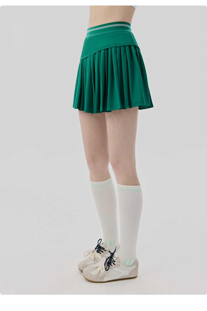 01/2026 Cool-feel sports mini skirt for women, faux two-piece design, anti-exposure yoga skirt with pockets, elastic waist, casual tennis skirt.