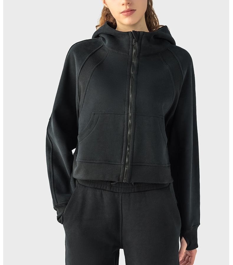 2023.09 SCA Autumn Winter warm with velvet zipper hooded sports coat loose yoga casual fashion all-in-one hoodie