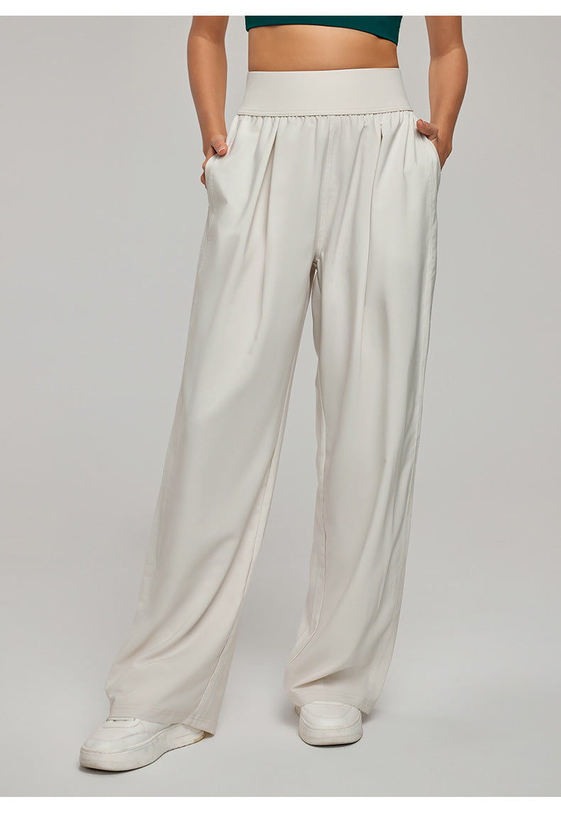 01/2025 New loose-fitting casual sports pants for women, high-waisted, slimming, yoga pants, breathable, drapey, straight leg, wide-leg, pockets, sweatpants.