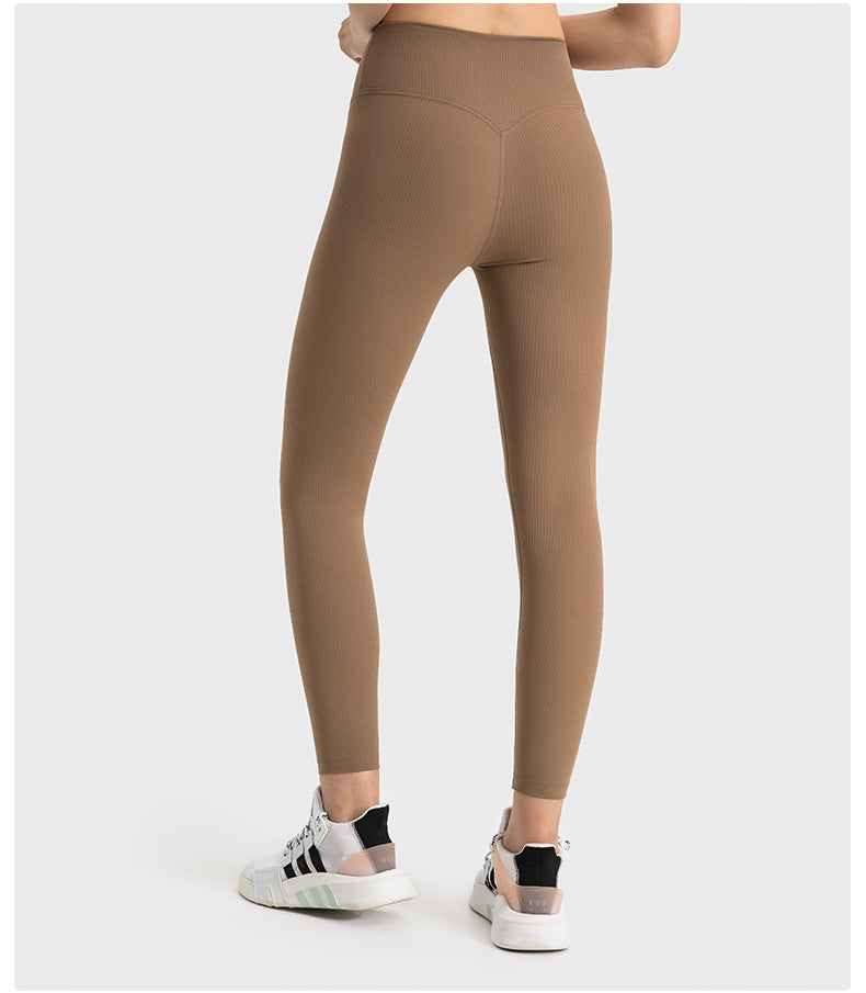 SPR pumped strip ribbed without embarrassing line high waist hip-lifting yoga pants for women wearing belly-holding fitness sports nine-point pants