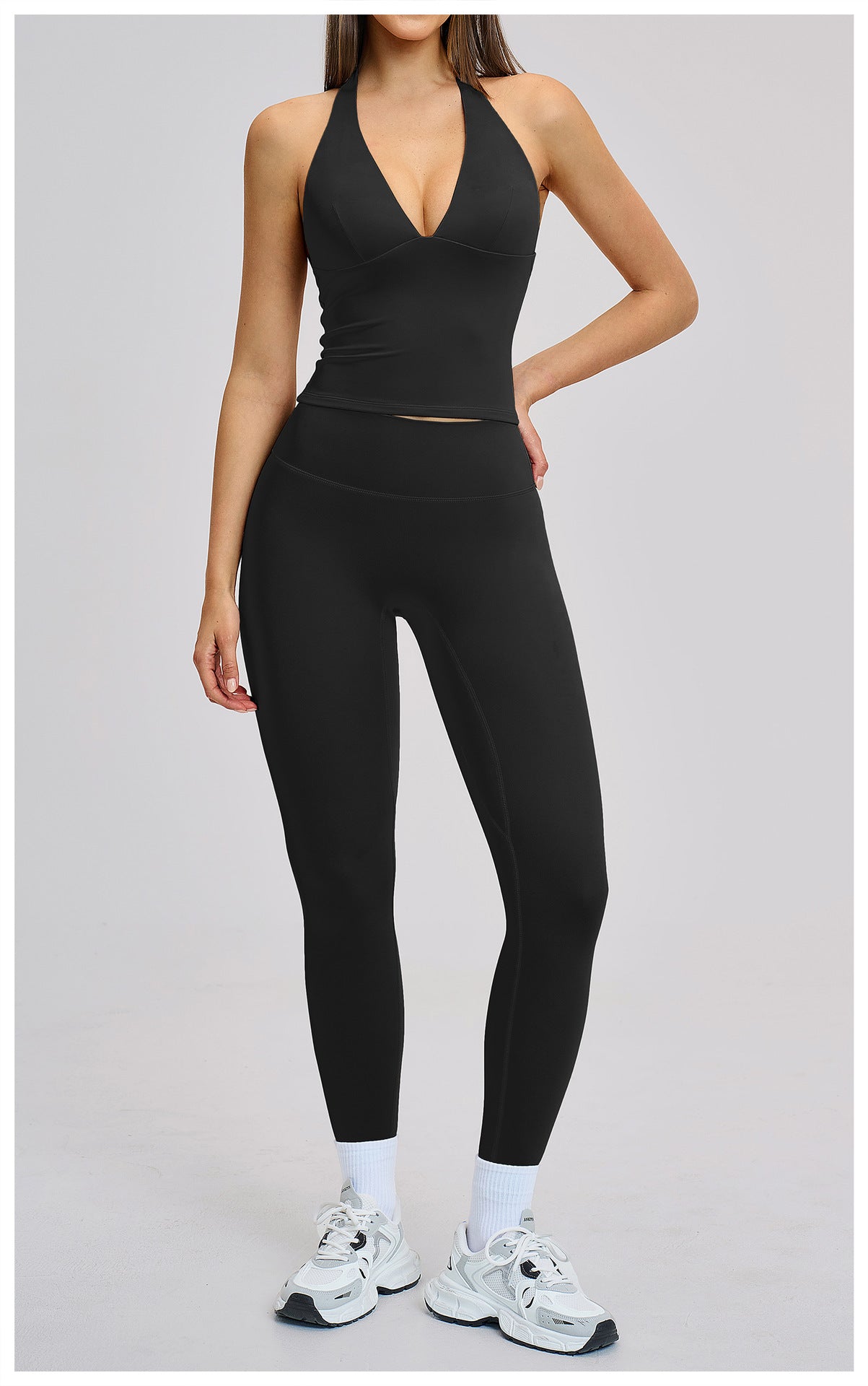 03/2026 Spring European and American style outdoor sports fitness set, brushed tight-fitting yoga wear, halter neck and beautiful back yoga set 4201