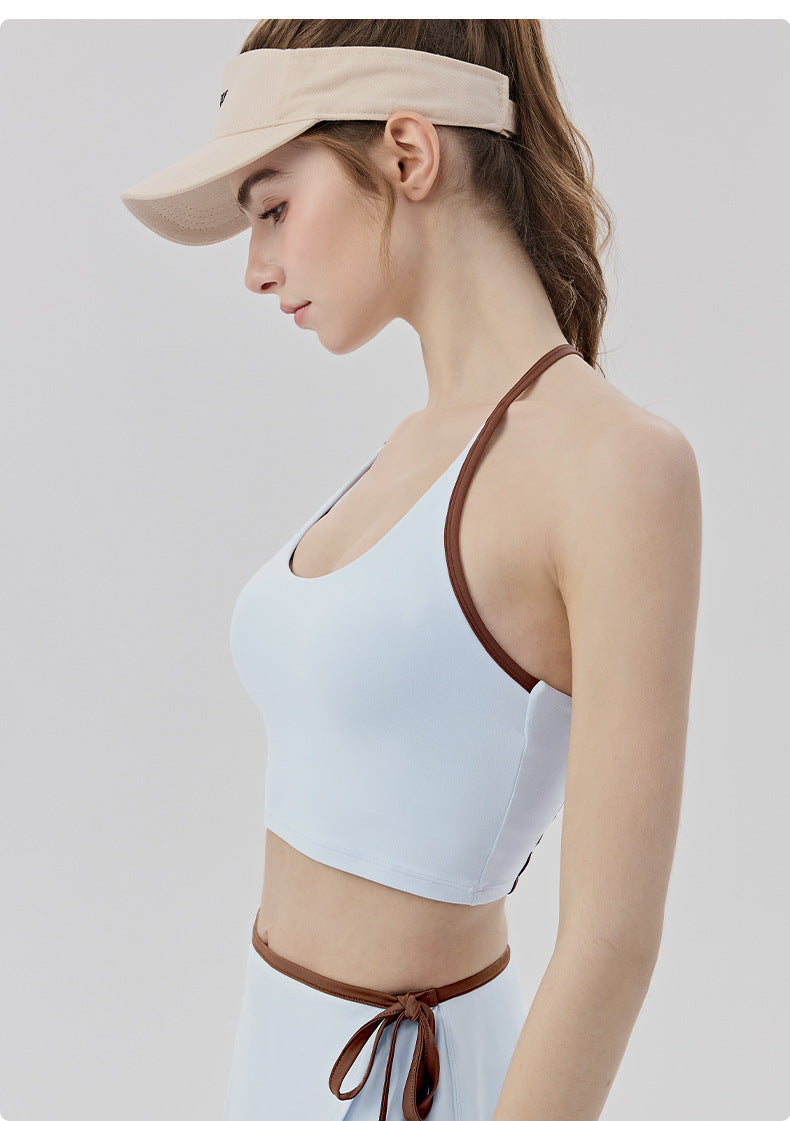 01/2026 Women's Yoga Vest with Padded Chest, No Need to Wear a Bra, Color Block Stripes, Beautiful Back, Pilates Fitness Top