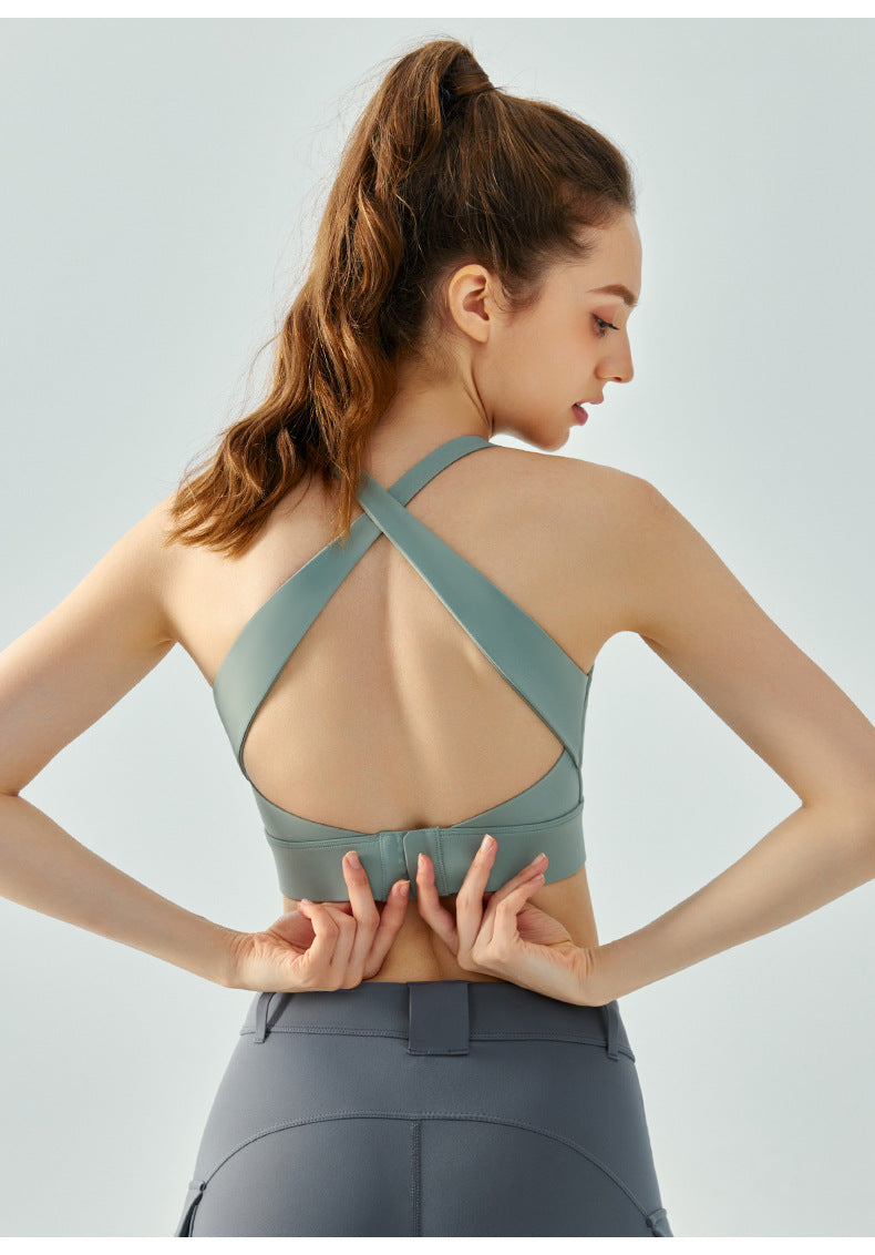 Seamless back buckle yoga vest women's summer breathable quick-drying one-piece chest pad sports bra