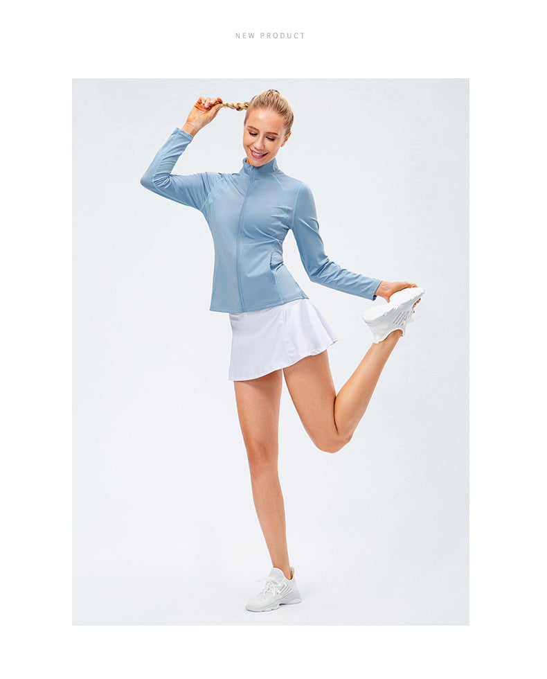 09/2025 Veste de sport à fermeture éclair et manches longues pour femme Automne/Hiver, Tenue de yoga de fitness ajustée, Haut de course élastique à séchage rapide 12613