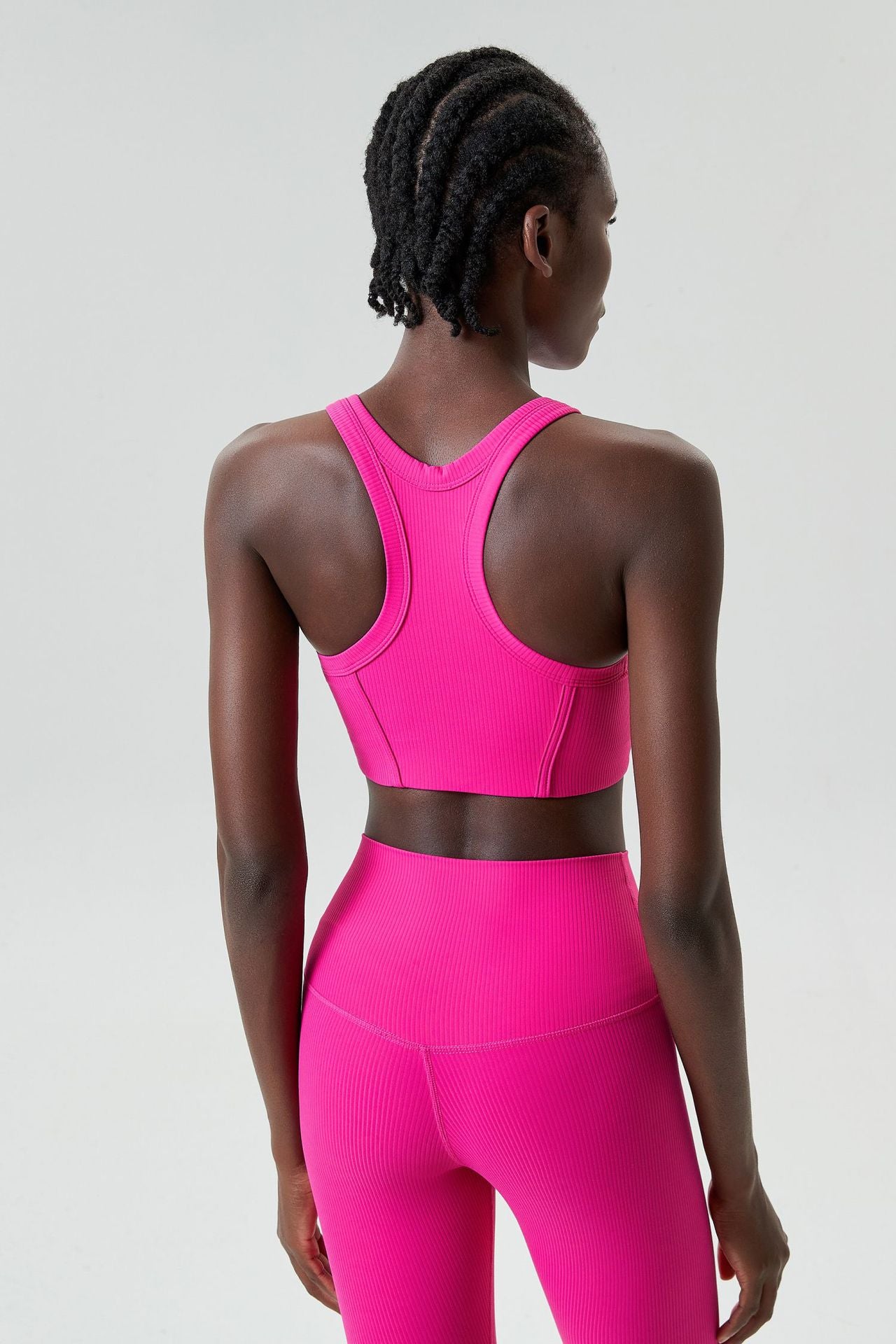 04/2024 ribbed High neck willow strip fan round oxygen cup sports bra women's long yoga fitness vest running bra