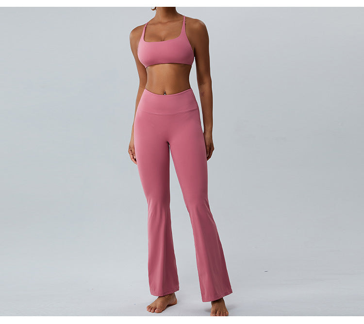 2023.08 Autumn new naked sense of lean speaker yoga pants women micro stretch wide leg pants high waist lift hip outdoor sports fitness pants