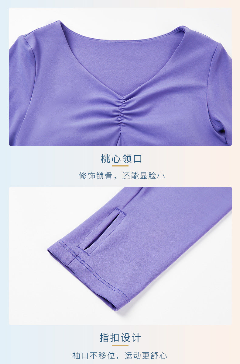 2023.09 Creora Hyosung sexy pleated V-neck sports long sleeve T-shirt women with breast pads skin-friendly high elastic tight yoga wear