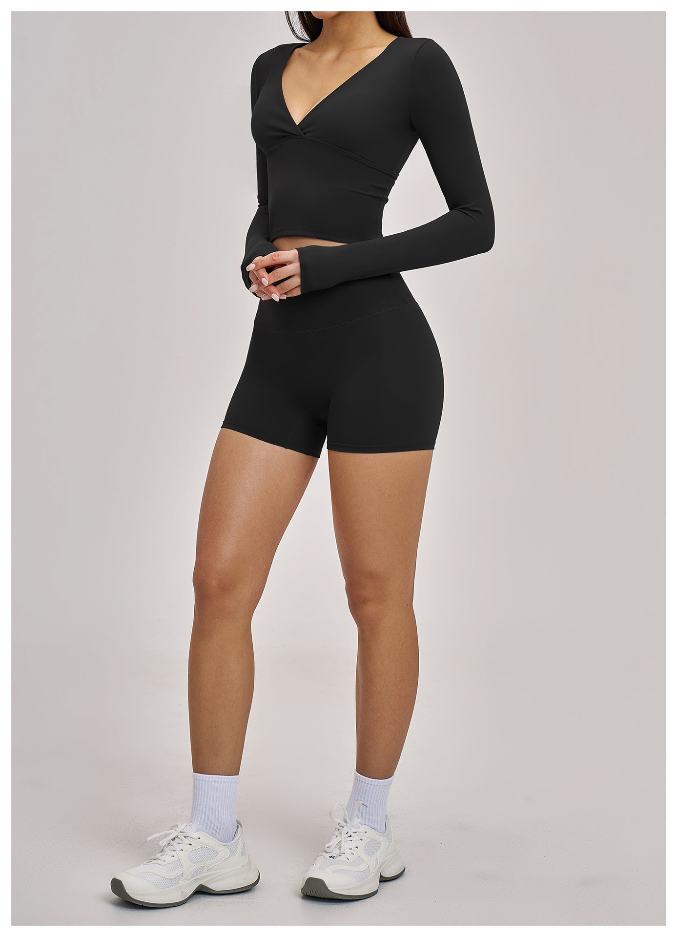 03/2026 European and American style long-sleeved yoga suit, sports running halter neck fitness suit, brushed backless yoga wear 4520
