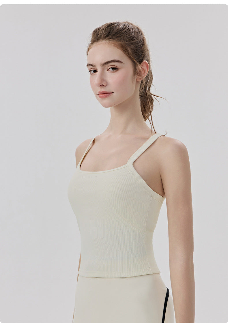 01/2026 Chaleco de yoga de canalé primavera/verano para mujer con sujetador acolchado, sin necesidad de usar ropa interior, chaleco deportivo sexy con espalda descubierta en forma de Y