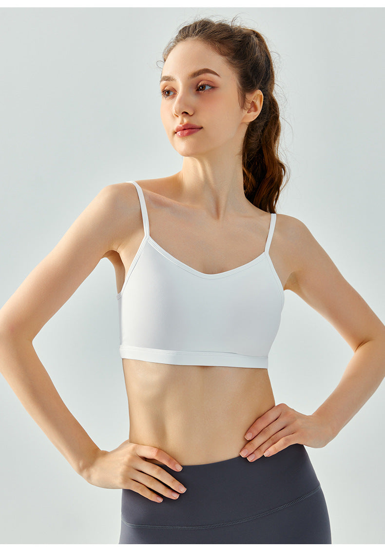 23.07 Yoga vest female summer water drop fixed cup thin shoulder strap solid color sling beautiful back yoga underwear fitness clothing top