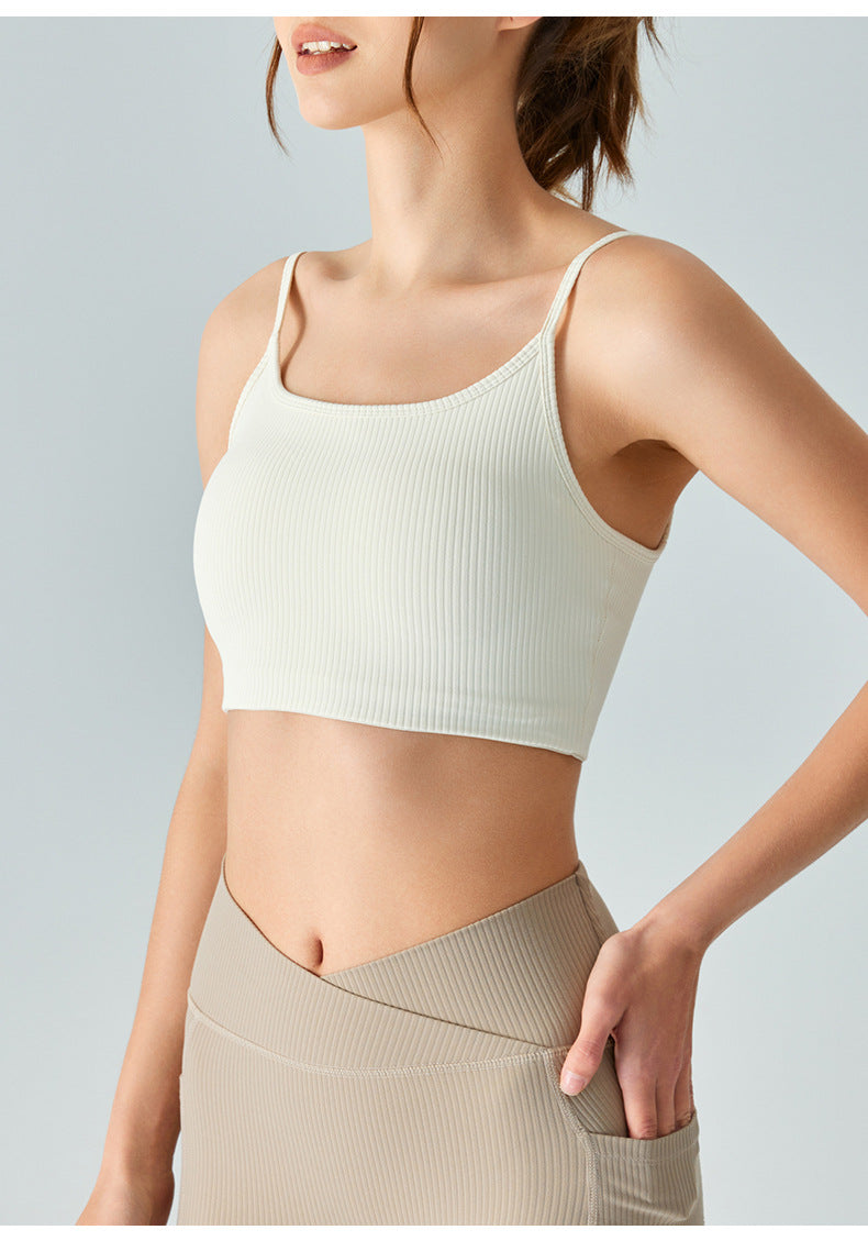 yoga bra with chest pad sling back semi-fixed one cup ribbed cloud sense yoga clothing vest