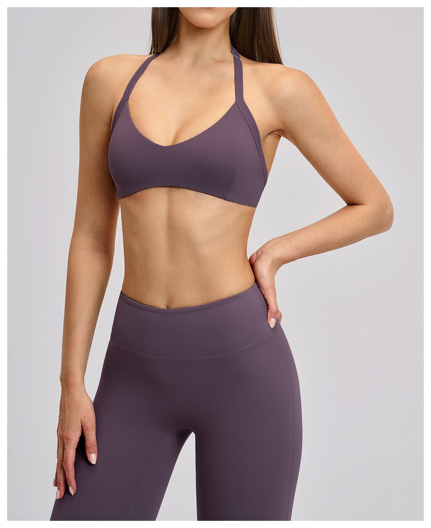 02/2026 Brushed halter neck sports bra with open back, yoga underwear, sports running fitness bra 4201