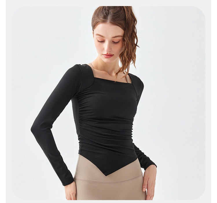 10/2023 sports yoga long-sleeved women's tight-fitting autumn and winter naked sense folds fashion quick-drying Pilates fitness training top