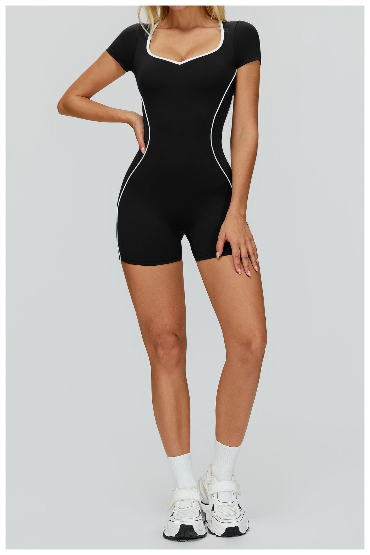 11/2025 Color-blocked bodysuit with cutout back, tight-fitting sportswear, running, exercise, yoga wear, women's 2501