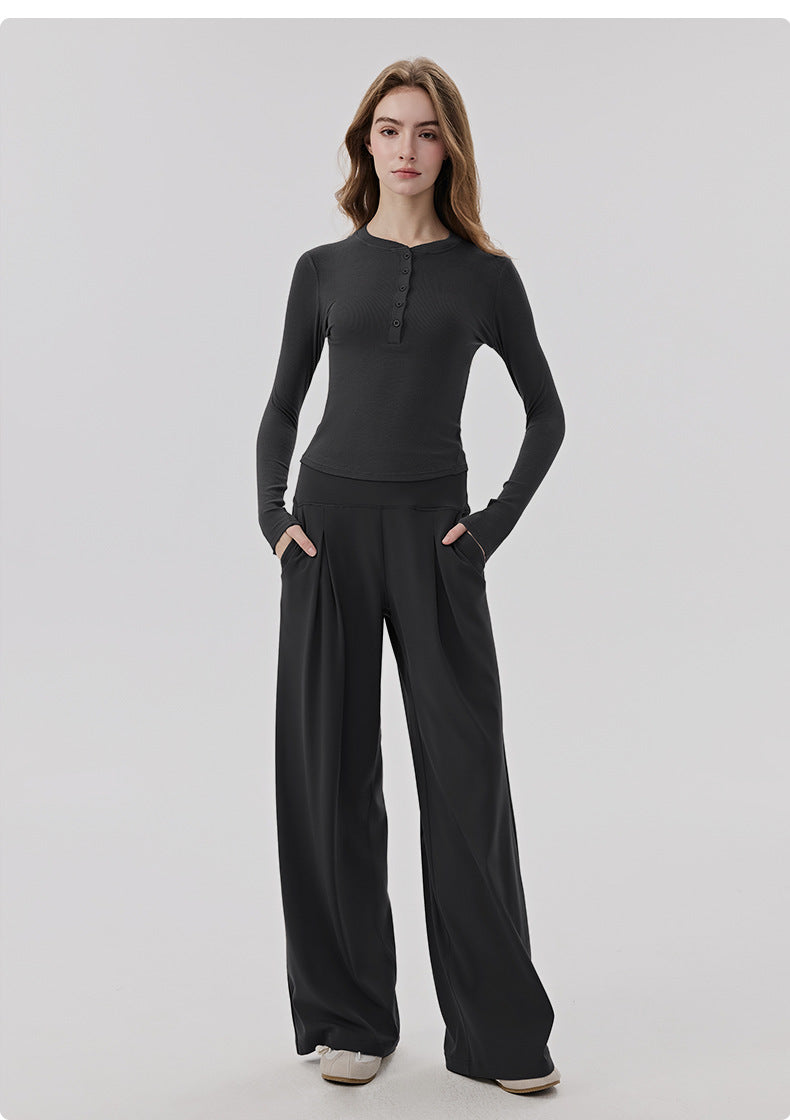 01/2026 Lenzing Modal Long-Sleeve Yoga Shirt for Women with Henley Collar, Comfortable and Breathable Sports T-Shirt, Pilates Fitness Top