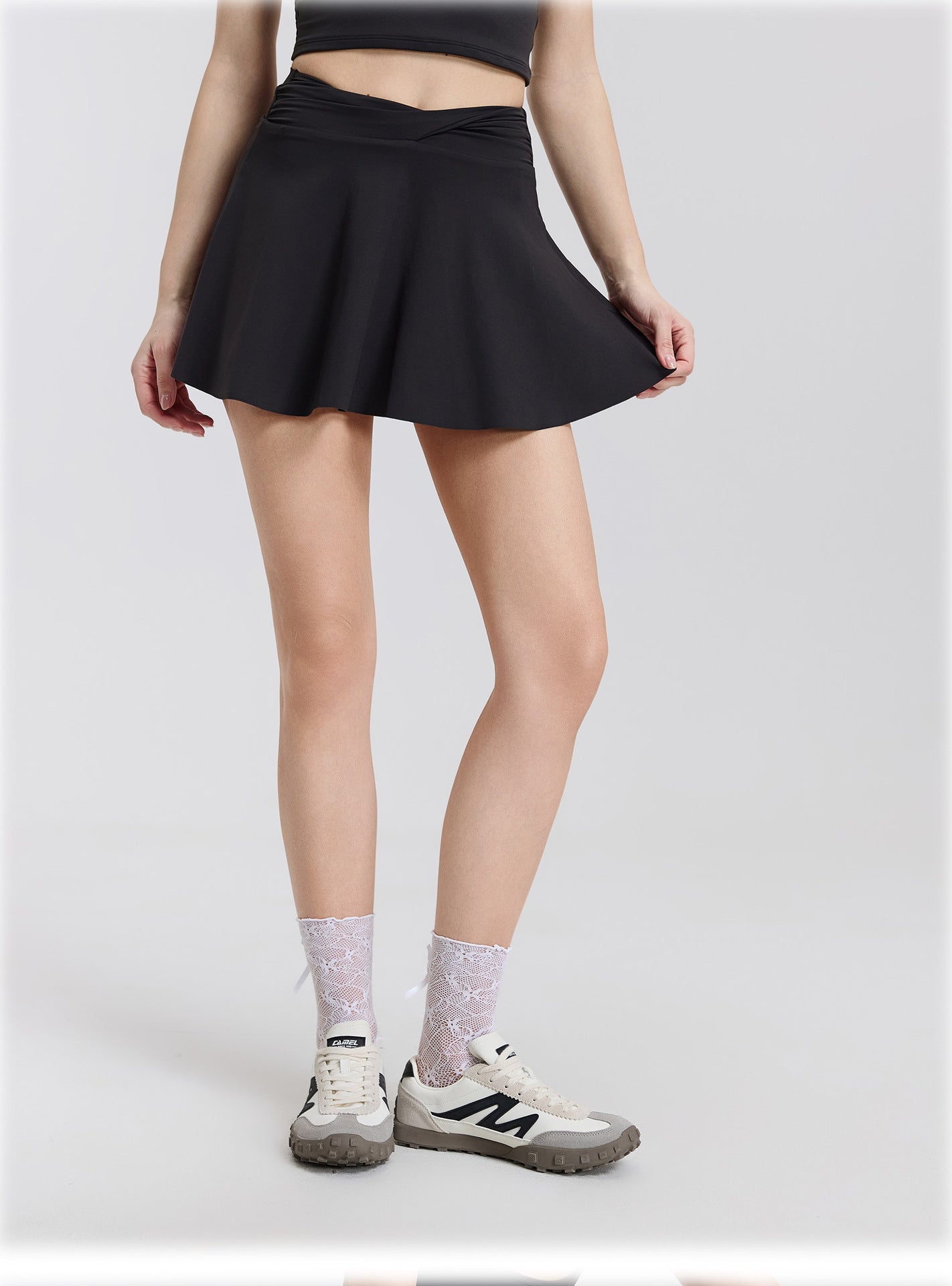 03/2026 High-waisted knotted running sports skirt, women's two-piece design, anti-exposure tennis skirt, fitness pants, yoga skirt