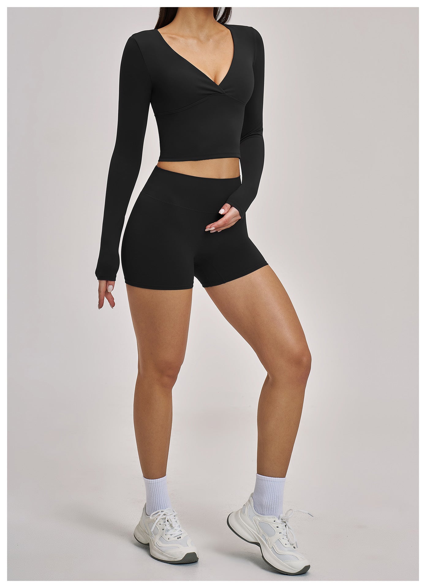 03/2026 European and American style long-sleeved yoga suit, sports running halter neck fitness suit, brushed backless yoga wear 4520