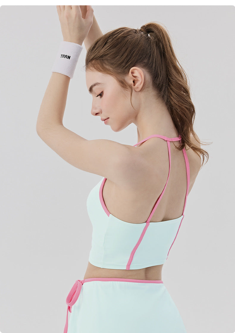 01/2026 Women's Yoga Vest with Padded Chest, No Need to Wear a Bra, Color Block Stripes, Beautiful Back, Pilates Fitness Top