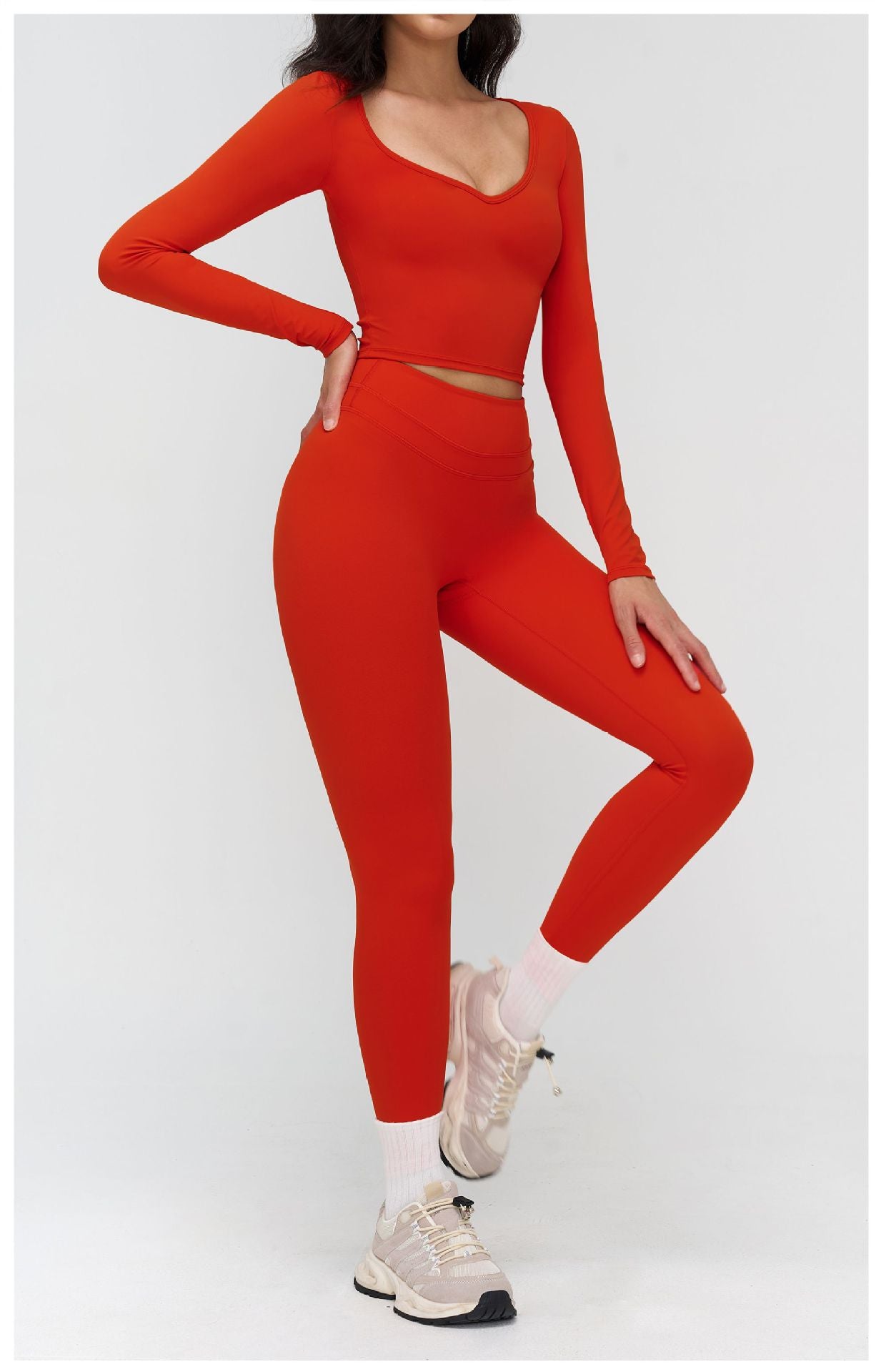 12/2025 Brushed yoga long-sleeved V-neck T-shirt, tight casual yoga wear, outdoor running and fitness sport top 3109 -