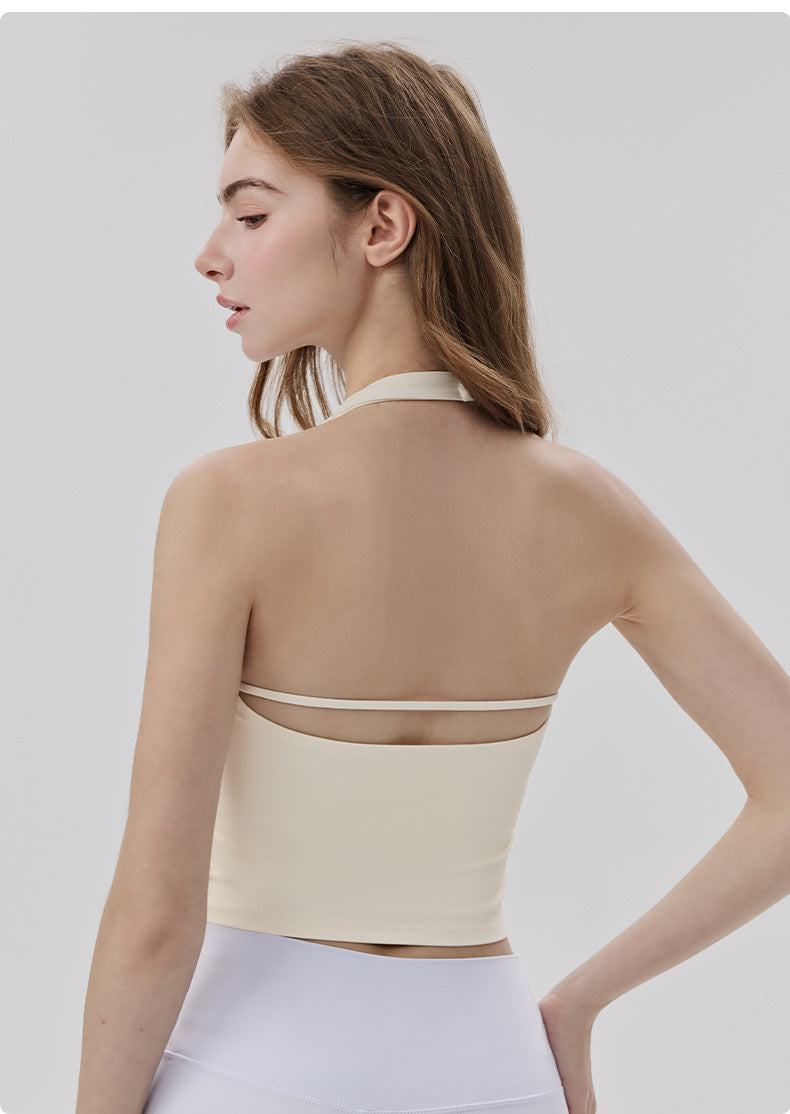01/2026 Débardeur de sport dos nu pour femme avec coussinets de soutien-gorge intégrés pour couvrir la graisse des aisselles, haut de yoga, en Lycra doux pour la peau, débardeur de fitness seconde peau.