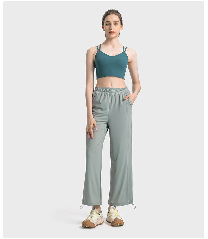 cool feeling original yarn UPF50+ sun protection pants women's outdoor casual all-match drawstring wide-leg straight-leg pants