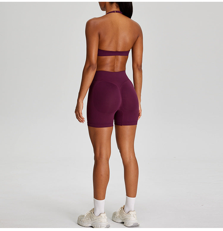 03/2026 New European and American style seamless halter neck bra for women with adjustable shoulder straps, sports bra, push-up and shockproof, fitness wear, yoga wear