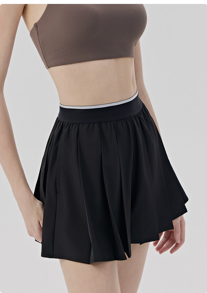 01/2026 Loose-fitting yoga shorts/pants, one-piece design, anti-exposure sports shorts, women's Pilates pleated skirt/pants with pockets