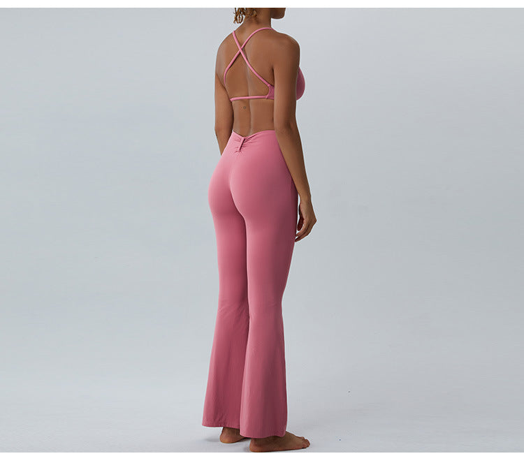 2023.08 Autumn new naked sense of lean speaker yoga pants women micro stretch wide leg pants high waist lift hip outdoor sports fitness pants