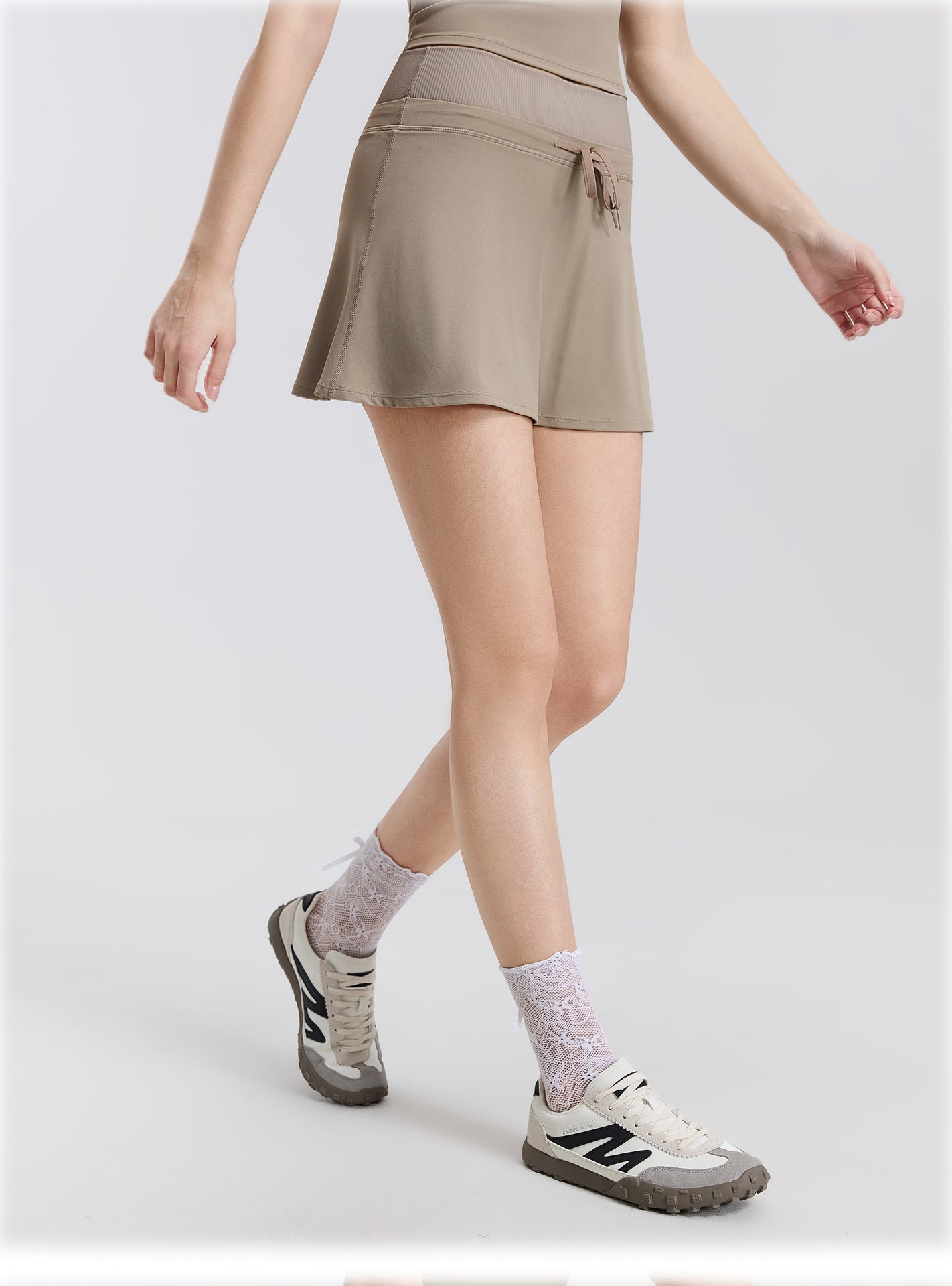 03/2026 Minifalda deportiva de secado rápido con doble cintura, minifalda de yoga elástica acanalada de corte A, minifalda de tenis deportiva antiexposición