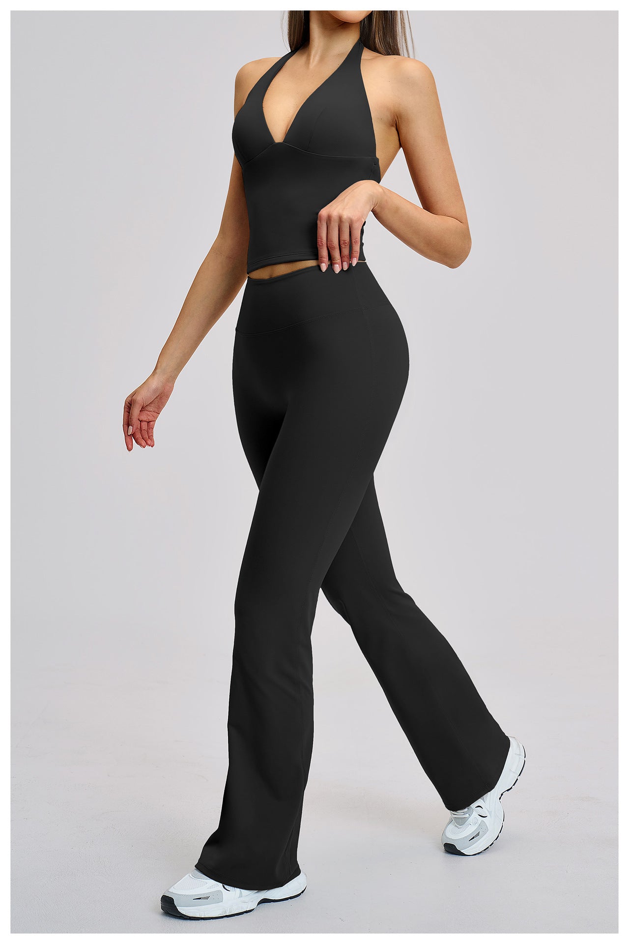 03/2026 Brushed Micro-flare Yoga Set, European and American Style Sports Running Fitness Set, Halter Neck Yoga Suit 4201