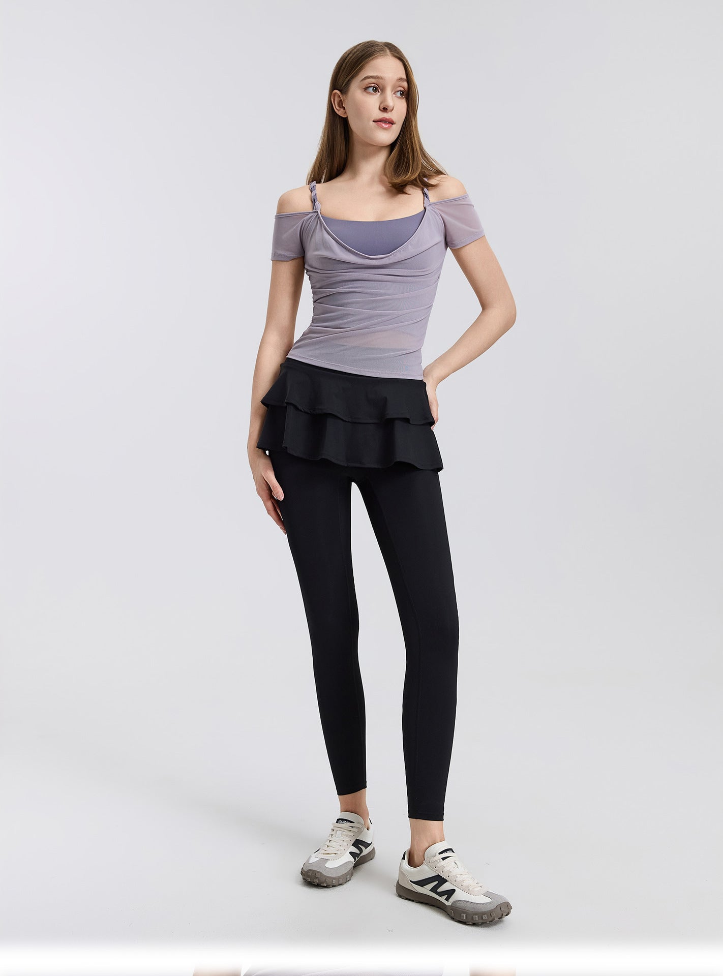 01/2026 High-waisted, two-piece design, nude-feel yoga pants/skirt, suitable for wearing as outerwear, running, sports, breathable, fitness, tights, dance skirt