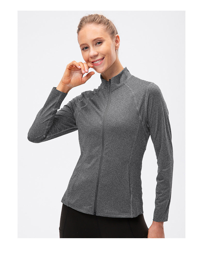 09/2025 Veste de sport à fermeture éclair et manches longues pour femme Automne/Hiver, Tenue de yoga de fitness ajustée, Haut de course élastique à séchage rapide 12613