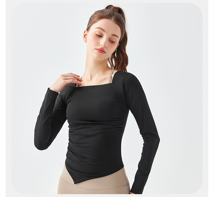10/2023 sports yoga long-sleeved women's tight-fitting autumn and winter naked sense folds fashion quick-drying Pilates fitness training top