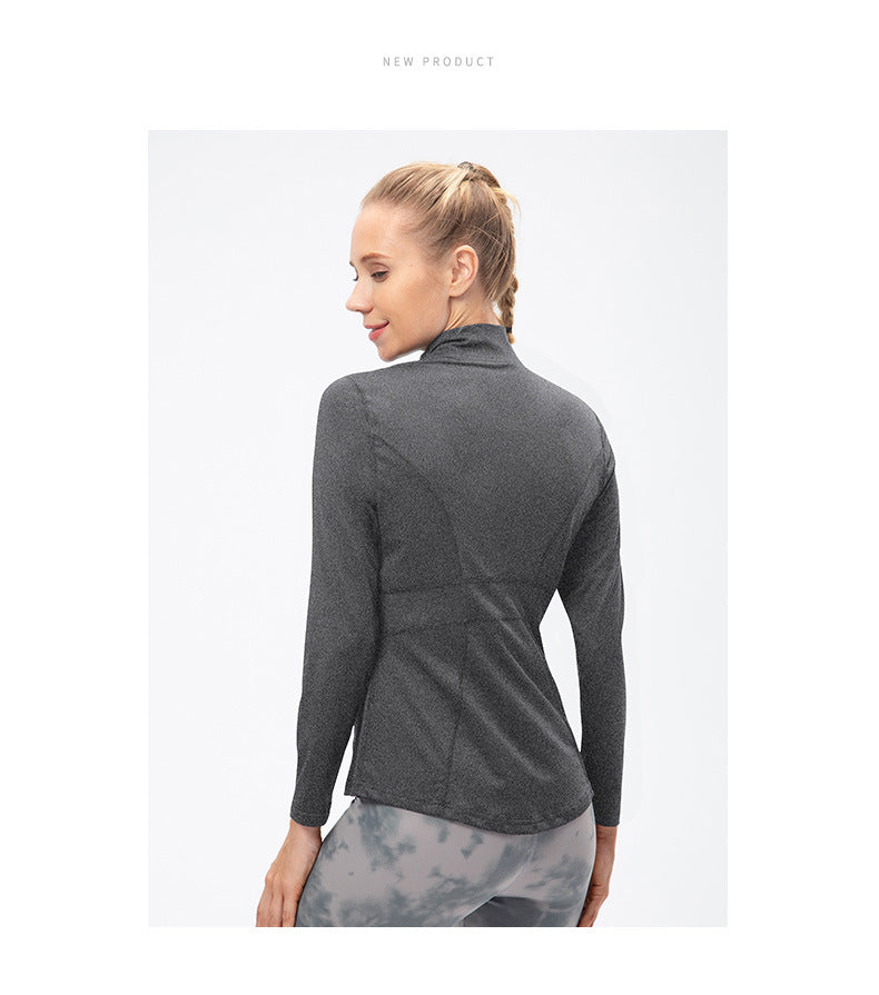 09/2025 Veste de sport à fermeture éclair et manches longues pour femme Automne/Hiver, Tenue de yoga de fitness ajustée, Haut de course élastique à séchage rapide 12613